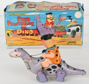 LINEMAR TIN WINDUP FRED ON DINO w/ BOX