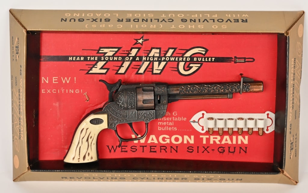 LESLIE-HENRY WAGON TRAIN 44 REVOLVER MIB: New Old Stock in Box. 16" Excellent