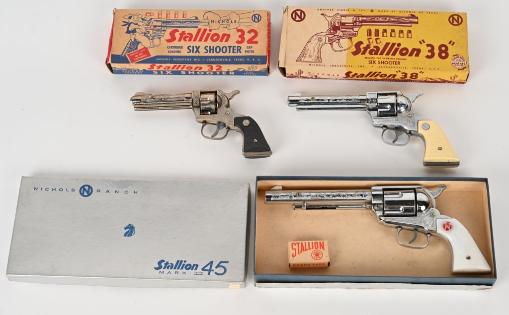 NICHOLS STALLION 45, 38, & 32 w/ BOXES: Lot includes Stallion 45, Stallion 38, and Stallion 32. All are original in great shape. All Boxed. Largest 12" Excellent