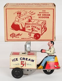 COURTLAND Tin Windup ICE CREAM SCOOTER w/ BOX
