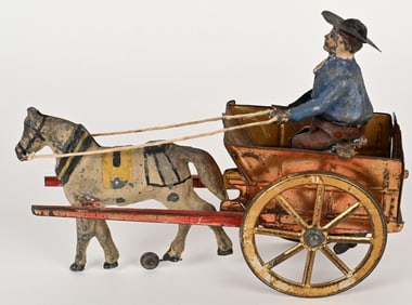 GUNTHERMANN TIN WINDUP MAN & HORSE CART