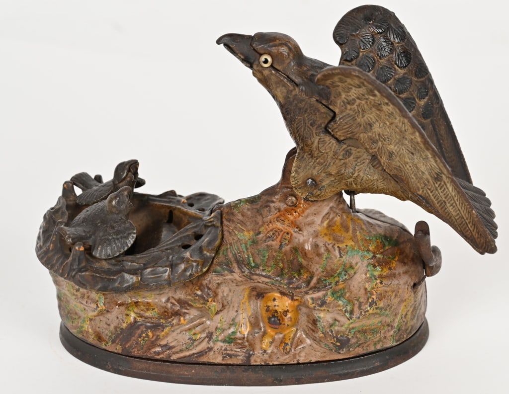 J&E STEVENS EAGLE & EAGLETTS MECHANICAL BANK (1 of 5)