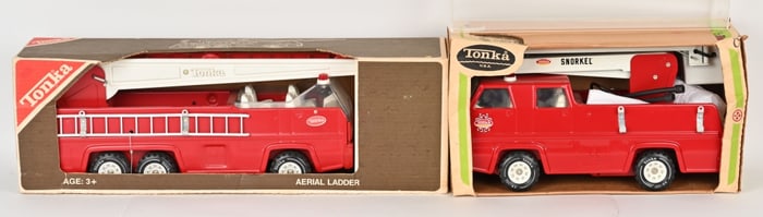 2- TONKA PRESSED STEEL FIRE TRUCKS w/ BOXES