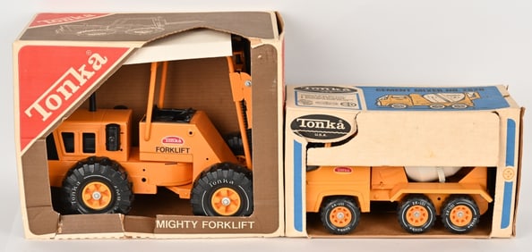2- TONKA PRESSED STEEL TRUCKS w/ BOXES