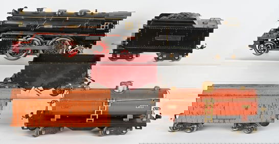 LIONEL PREWAR STD GA 390E ENGINE & TENDER w/ CARS