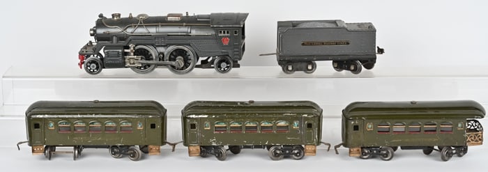 LIONEL PREWAR STD GA 385E ENGINE & TENDER w/ CARS