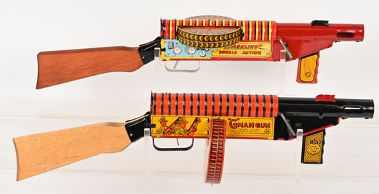 2- MARX TIN WINDUP SPARKLING G-MAN GUNS