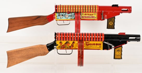 2- MARX TIN WINDUP SPARKLING G-MAN GUNS