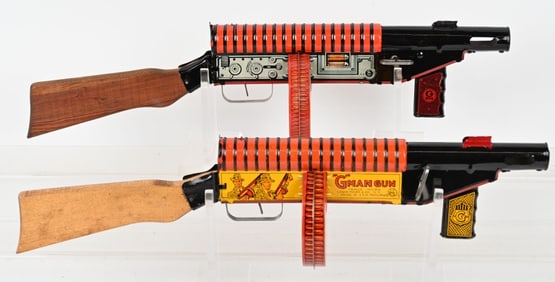 2- MARX TIN WINDUP SPARKLING G-MAN GUNS