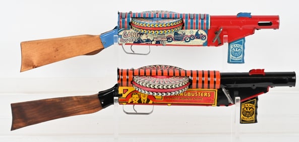 2- MARX TIN WINDUP SPARKLING GANG BUSTERS GUNS