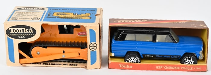 TONKA JEEP CHEROKEE & BULLDOZER w/ BOXES