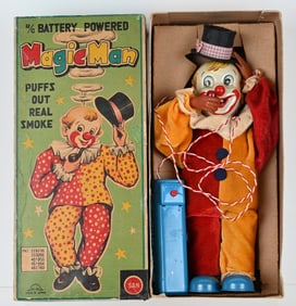 JAPAN BATTERY OP MAGIC MAN CLOWN w/ BOX