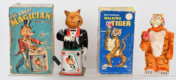 WINDUP FOX MAGICIAN & WALKING TIGER w/ BOXES