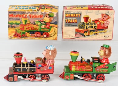 2- JAPAN BATTERY OP MONKEY TRAINS w/ BOX