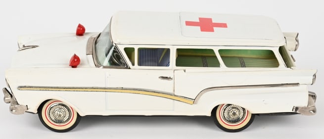 BANDAI TIN FRICTION 1955 FORD WAGAON AMBULANCE