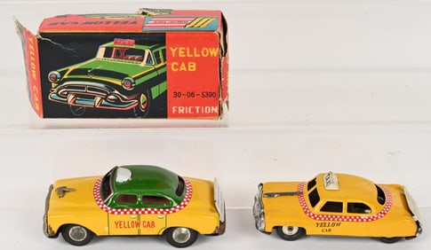 2- JAPAN TIN FRICTION YELLOW TAXI CABS, 1 BOXED