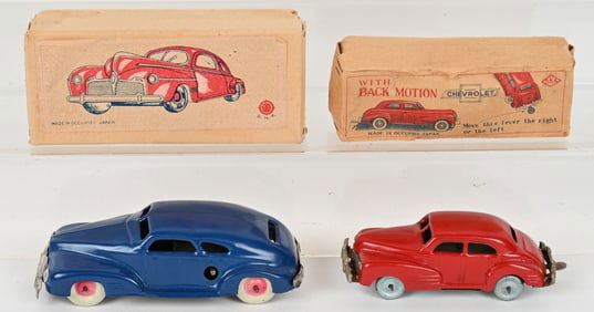 2- OCCUPIED JAPAN TIN WINDUP CARS w/ BOXES