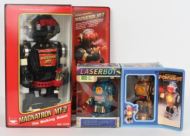 3- VINTAGE PLASTIC ROBOTS w/ BOXES