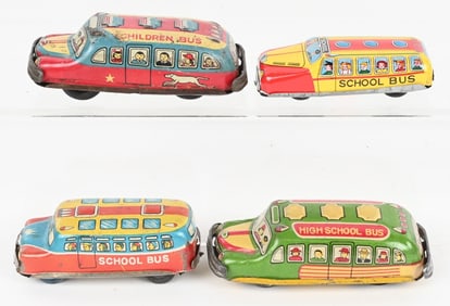 4- JAPAN TIN FRICTION BONNET SCHOOL BUSES