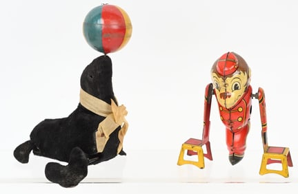 MARX TIN WINDUP BELLHOP MONKEY & JAPAN SEAL