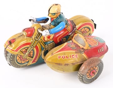 JAPAN TIN FRICTION POLICE MOTORCYCLE & SIDECAR