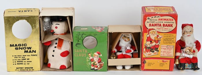 3- JAPAN BATTERY OP SANTAS & SNOWMAN w/ BOXES