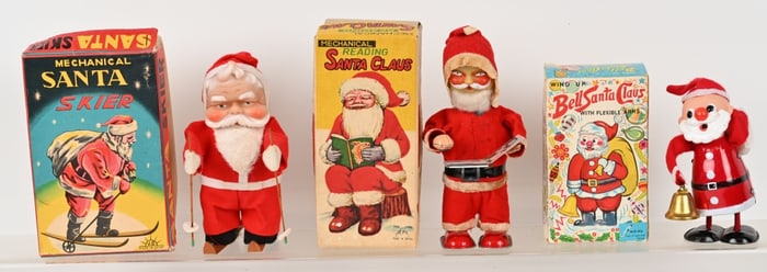 3- JAPAN TIN WINDUP SANTA CLAUS TOYS w/ BOXES