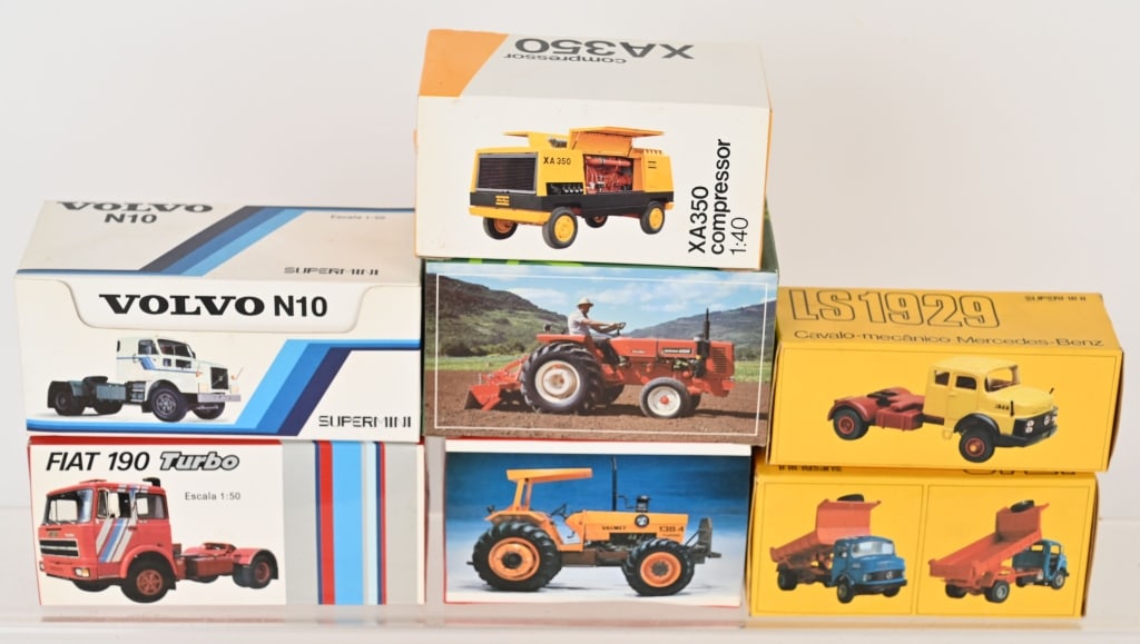 ARPAR SUPERMINI 1:50 DIECAST LOT MIN: Includes 1:50 Scale XA350 Compressor, Volva N10, Fiat 190 Turbo, Valmet 138-4 Turbo, 1513 MB Basculante, LS1929 MB and Agrale 4300 Reactor. All new in Boxes