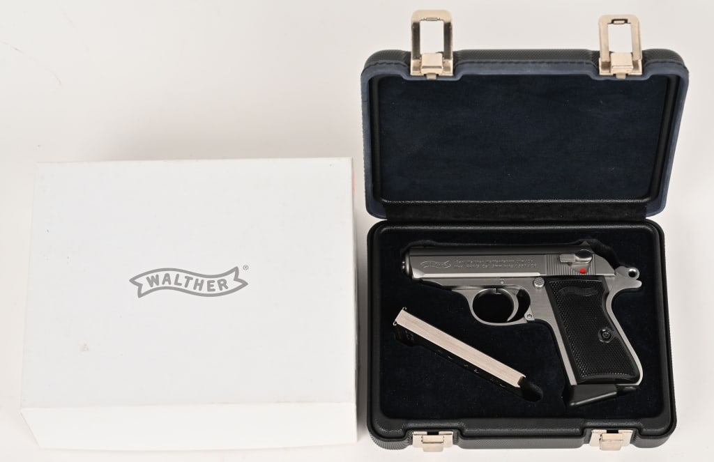 CARL WALTHER MODEL PPK /S STAINLESS STEEL 380 ACP: SERIAL NUMBER: AB135328. BARREL: 3 1/4". CALIBER 9MM KURT'S / 380 ACP. MANUFACTURED: 1980's. Made in the USA by Walther Arms Ft Smith AR. Factory sights, stainless finish and black checkered plastic g