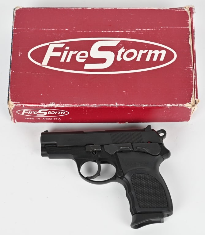 BOXED BERSA MINIFIRESTORM SEMI-AUTO PISTOL: SERIAL NUMBER: 579876. BARREL: 3.5". CALIBER: .40 S&W. MANUFACTURED: Early 2000s. Pistol comes with (1) 10 round magazine CONDITION: Very Good with factory box and manual. Appears to have been fired l