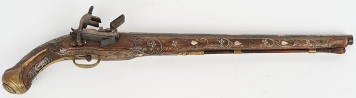 LARGE ORNATE MIQUELET LOCK PISTOL, BOSNIAN