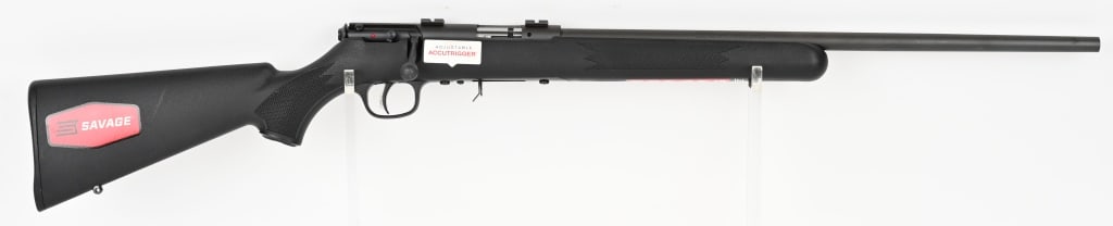 SAVAGE MODEL 93R17 17HMR BOLT ACTION RIFLE: SERIAL NUMBER: 3187486. BARREL: 20". CALIBER: .17 HMR. This rifle features Savage's Accu Trigger technology, synthetic all weather stock, matte black barrel and receiver, dual-extractor bolt and attac