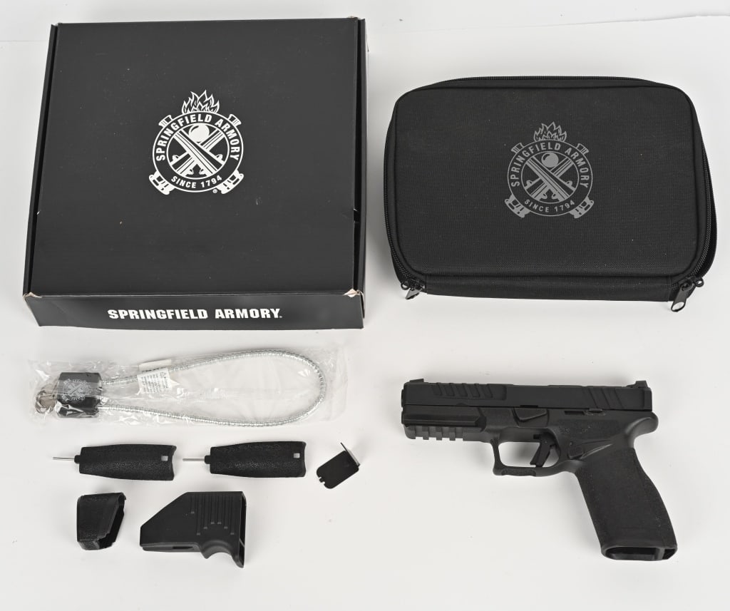 SPRINGFIELD ECHELON 9x19MM. W/ BOX & ACCESSORIES: SERIAL NUMBER: BE347786. BARREL: 4 1/2". CALIBER: 8x19MM. The Springfield Echelon 9mm, was introduced in 2021. It features a polymer frame, adjustable sights, and a precision-machined slide., with two