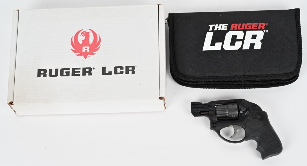 RUGER LCR REVOLVER 22LR W/ BOX: SERIAL NUMBER: 548-54288. BARREL: 1.8". CALIBER: 22LR. MANUFACTURED: 2013. The Ruger LCR-22 DA hammerless design revolver features: 6 round cylinder, light weight matte black frame / cylinder and poly
