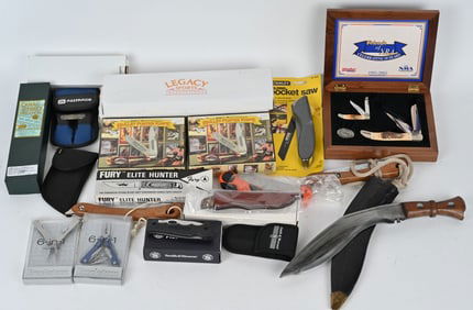 LOT OF KNIVES, NRA COMMEMORATIVE SET AND MORE