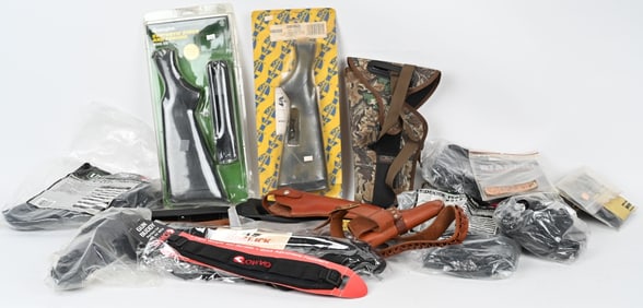 LOT OF HOLSTERS & GUN FURNITURE