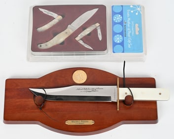 LOT OF 2: NRA LIFE MEMBER BOWIE KNIFE AND TIN SET