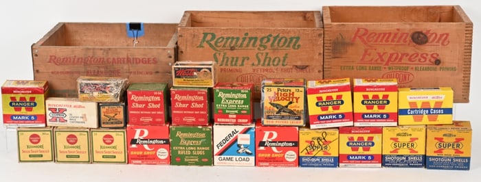 LOT OF VINTAGE AMMUNITION BOXES AND WOODEN CRATES