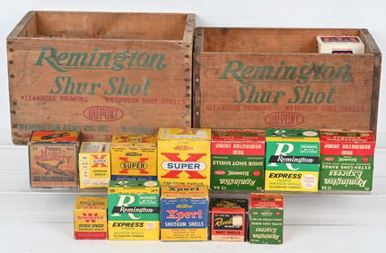GREAT VINTAGE AMMUNITION AND WOODEN AMMO CRATES