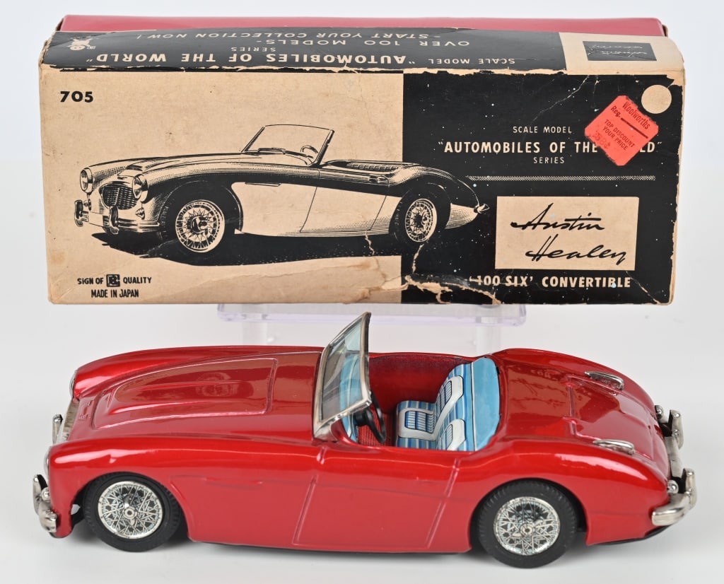 BANDAI TIN FRICTION AUSTON HEALEY w/ BOX: All original in unplayed with condition. friction works. Boxed. 8 1/2" Excellent