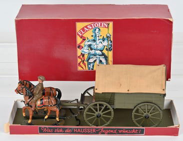 ELASTOLIN MILITARY WAGON w/ SOLDIERS