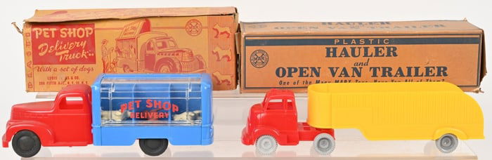 2- MARX PLASTIC TRUCKS w/ BOX