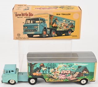 LINEMAR TIN FRICTION THREE LITTLE PIGS VAN w/ BOX