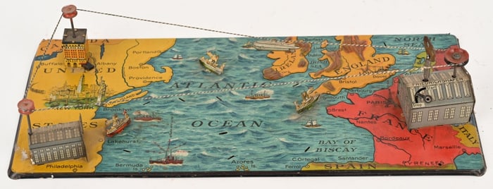 GERMAN TIN WINDUP ZEPPELIN CROSSING ATLANTIC TOY