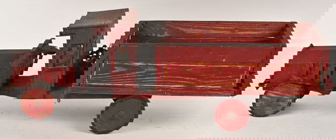 FOLK ART WOODEN DUMP TRUCK