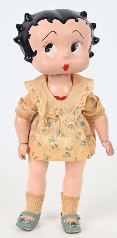 CAMEO WOOD JOINTED BETTY BOOP DOLL: All original with clothing. Has heart decal on chest. Nice condition. 12" Excellent