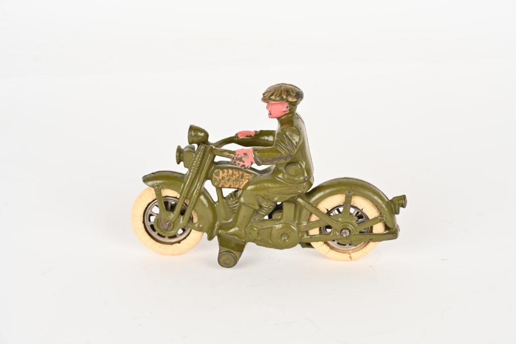 HUBLEY CAST IRON CIVILIAN MOTORCYCLE: All original Harley Davidson Civilian Motorcycle with great original paint and no cracks or repairs. . 6 1/4", Excellent