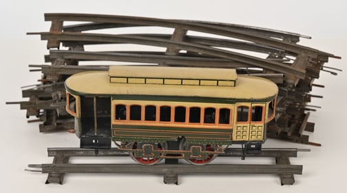 GERMAN BING CLOCKWORK TROLLEY w/ TRACK