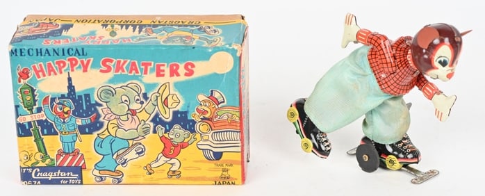 TPS TIN WINDUP BEAR HAPPY SKATER w/ BOX
