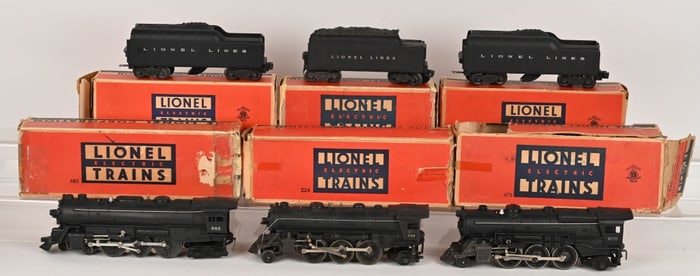 3- LIONEL LOCOMOTIVE & TENDERS w/ BOXES